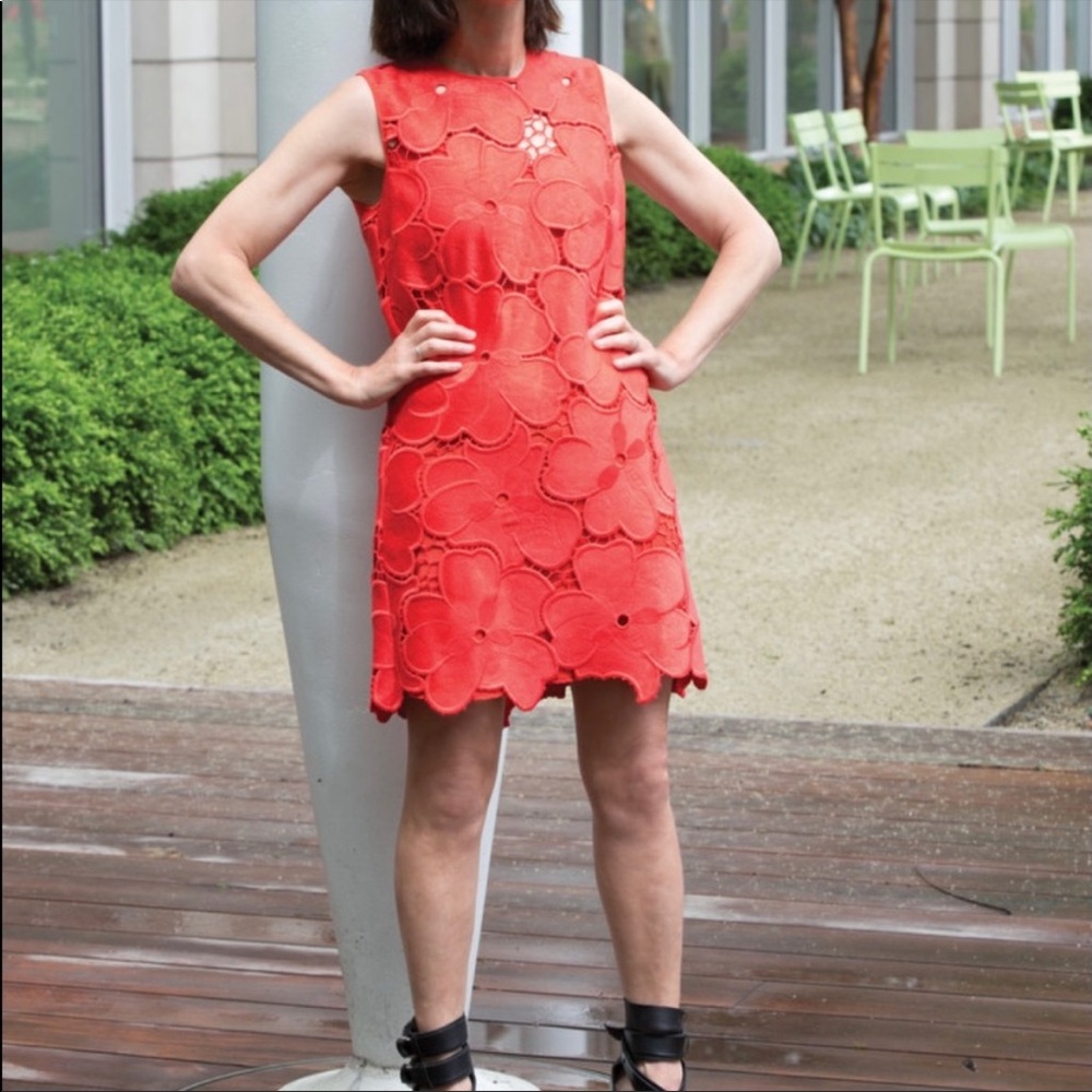 Cynthia Rowley Anthropologie Red Eyelet Shift Dress